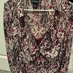 Lane Bryant Pink and Brown Patterned Blouse
